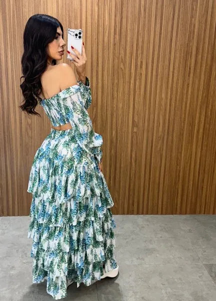 Conjunto Búzios Floral - Off/Verde