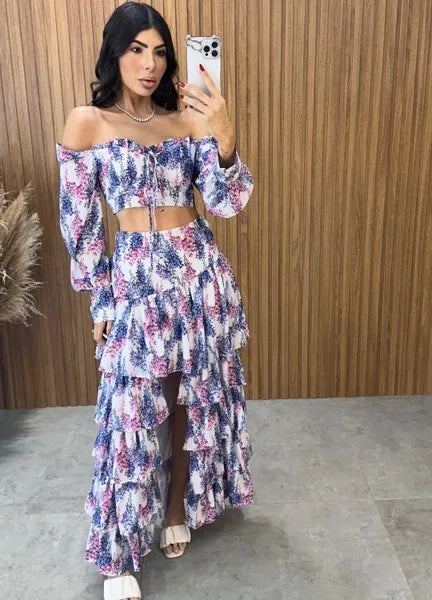 Conjunto Búzios Floral - Off/Lavanda