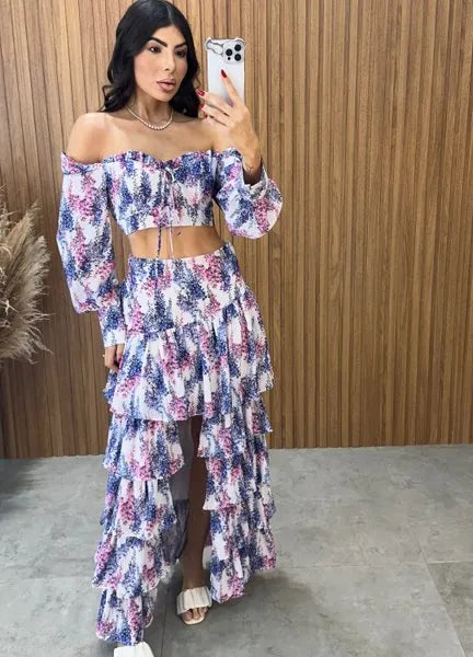 Conjunto Búzios Floral - Off/Lavanda