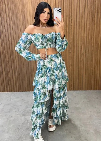 Conjunto Búzios Floral - Off/Verde