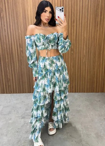 Conjunto Búzios Floral - Off/Verde