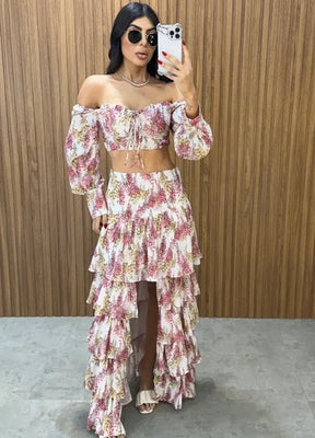 Conjunto Búzios Floral - Off/Rosa