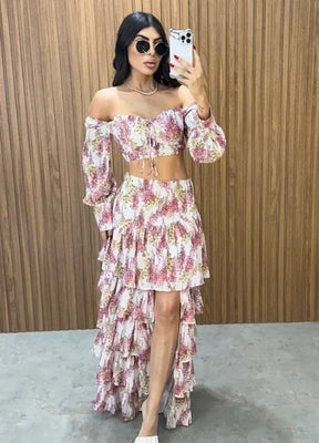 Conjunto Búzios Floral - Off/Rosa