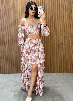 Conjunto Búzios Floral - Off/Rosa