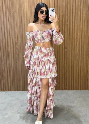 Conjunto Búzios Floral - Off/Rosa