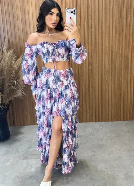 Conjunto Búzios Floral - Off/Lavanda