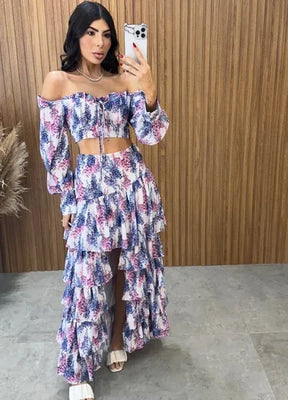 Conjunto Búzios Floral - Off/Lavanda