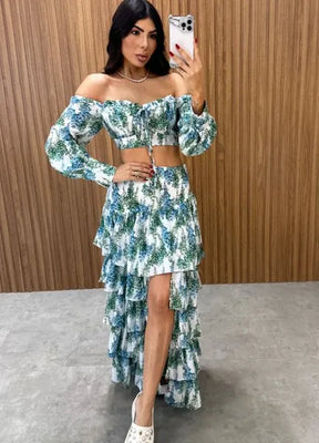 Conjunto Búzios Floral - Off/Verde