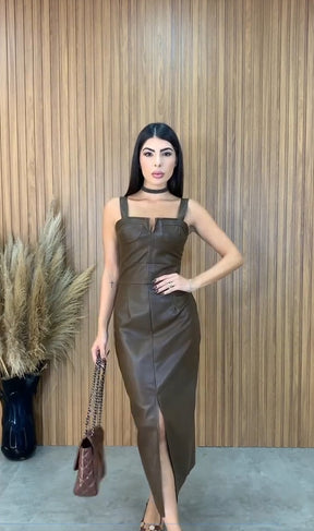 Vestido Courino Decote Retrô